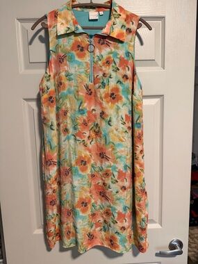 Zac & Rachel Sleeveless Midi Dress in Orange, Teal, Yellow Floral